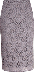 Lace Pencil Skirt, Grey Silver - length: below the knee; style: pencil; waist: mid/regular rise; predominant colour: lilac; occasions: evening, work; fibres: polyester/polyamide - mix; texture group: lace; fit: straight cut; pattern type: fabric; pattern size: small & light; pattern: patterned/print