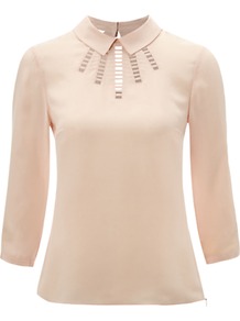 Hayward Blouse, Powder - pattern: plain; predominant colour: ivory; occasions: casual, work; length: standard; style: top; fibres: silk - 100%; fit: body skimming; neckline: no opening/shirt collar/peter pan; bust detail: contrast pattern/fabric/detail at bust; back detail: keyhole/peephole detail at back; sleeve length: 3/4 length; sleeve style: standard; texture group: silky - light; pattern type: fabric