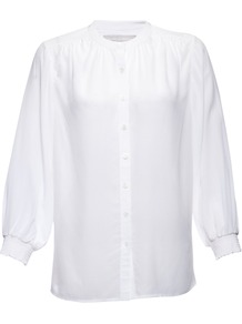 Eloise Blouse, Chalk - pattern: plain; neckline: high neck; style: blouse; predominant colour: white; occasions: casual, evening, work; length: standard; fibres: silk - 100%; fit: straight cut; sleeve length: long sleeve; sleeve style: standard; texture group: sheer fabrics/chiffon/organza etc.; pattern type: fabric