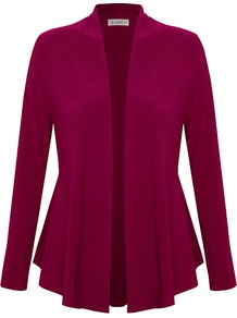 Ity Jersey Cover Up Cardigan, Bright Pink - pattern: plain; length: below the bottom; neckline: collarless open; style: open front; predominant colour: hot pink; occasions: casual, evening, work; fibres: polyester/polyamide - stretch; fit: standard fit; waist detail: peplum detail at waist; sleeve length: long sleeve; sleeve style: standard; texture group: knits/crochet; pattern type: knitted - fine stitch