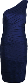 One Shoulder Shimmer Dress, Blue - neckline: low v-neck; fit: tight; pattern: plain; sleeve style: sleeveless; style: bodycon; waist detail: fitted waist; bust detail: ruching/gathering/draping/layers/pintuck pleats at bust; predominant colour: navy; occasions: evening, occasion; length: just above the knee; fibres: polyester/polyamide - stretch; sleeve length: sleeveless; texture group: structured shiny - satin/tafetta/silk etc.; pattern type: fabric