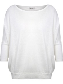 Kimono Sleeve Jumper, Ivory - neckline: slash/boat neckline; sleeve style: dolman/batwing; pattern: plain; length: below the bottom; style: standard; predominant colour: ivory; occasions: casual; fibres: linen - mix; fit: loose; sleeve length: 3/4 length; pattern type: knitted - other; texture group: jersey - stretchy/drapey