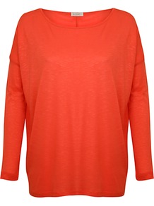 Oversized Jersey Top, Coral - neckline: round neck; pattern: plain; predominant colour: coral; occasions: casual; length: standard; style: top; fibres: viscose/rayon - 100%; fit: loose; sleeve length: long sleeve; sleeve style: standard; pattern type: fabric; pattern size: standard; texture group: jersey - stretchy/drapey