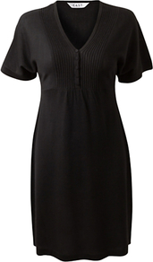 Ottoman Ripple Dress, Black - style: shift; neckline: v-neck; pattern: plain; predominant colour: black; occasions: casual, evening, work; length: just above the knee; fit: body skimming; fibres: wool - 100%; sleeve length: short sleeve; sleeve style: standard; texture group: knits/crochet; pattern type: knitted - fine stitch