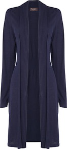 Kirsty Pointelle Cardigan, Navy - pattern: plain; neckline: collarless open; length: below the knee; predominant colour: navy; occasions: casual, evening, work; style: standard; fit: slim fit; sleeve length: long sleeve; sleeve style: standard; texture group: knits/crochet; pattern type: knitted - fine stitch; fibres: viscose/rayon - mix