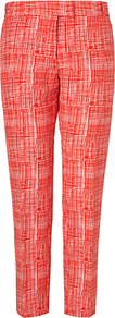 Summer Silk Blend Check Trousers, Red - waist: mid/regular rise; secondary colour: white; predominant colour: true red; occasions: casual, evening, work, occasion, holiday; length: ankle length; fibres: silk - mix; texture group: structured shiny - satin/tafetta/silk etc.; fit: slim leg; pattern type: fabric; pattern size: small & busy; pattern: patterned/print; style: standard