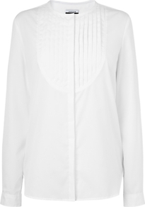 Pleated Bib Shirt, White - pattern: plain; length: below the bottom; style: shirt; bust detail: ruching/gathering/draping/layers/pintuck pleats at bust; predominant colour: white; occasions: evening, work; neckline: collarstand; fibres: cotton - 100%; fit: loose; sleeve length: long sleeve; sleeve style: standard; texture group: cotton feel fabrics; trends: tuxedo; pattern type: fabric