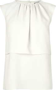 London Layered Summer Blouse, Ivory - neckline: round neck; pattern: plain; sleeve style: sleeveless; waist detail: peplum waist detail; bust detail: ruching/gathering/draping/layers/pintuck pleats at bust; predominant colour: white; occasions: casual, work, occasion; length: standard; style: top; fibres: polyester/polyamide - 100%; fit: straight cut; back detail: keyhole/peephole detail at back; sleeve length: sleeveless; pattern type: fabric; texture group: jersey - stretchy/drapey