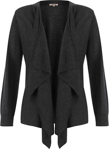 Waterfall Cardigan - pattern: plain; neckline: waterfall neck; style: open front; predominant colour: charcoal; occasions: casual, evening, work; length: standard; fibres: silk - mix; fit: standard fit; sleeve length: long sleeve; sleeve style: standard; texture group: knits/crochet; pattern type: knitted - fine stitch