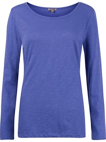 Crew Neck Jersey Top - pattern: plain; predominant colour: indigo; occasions: casual, work; length: standard; style: top; neckline: scoop; fibres: cotton - 100%; fit: body skimming; sleeve length: long sleeve; sleeve style: standard; texture group: cotton feel fabrics; pattern type: fabric