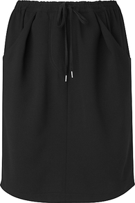 Drawstring Skirt, Black - pattern: plain; style: straight; waist: high rise; waist detail: belted waist/tie at waist/drawstring; predominant colour: black; occasions: casual; length: just above the knee; fibres: polyester/polyamide - 100%; trends: sporty redux; fit: straight cut; pattern type: fabric; texture group: jersey - stretchy/drapey