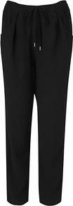 London Peg Leg Trousers, Black - length: standard; pattern: plain; waist detail: elasticated waist; pocket detail: pockets at the sides; waist: mid/regular rise; predominant colour: black; occasions: casual, evening, work; fibres: polyester/polyamide - 100%; texture group: crepes; fit: straight leg; pattern type: fabric; style: standard