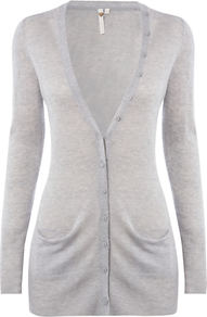 Decadence Cardigan, Birch Grey - neckline: low v-neck; pattern: plain; predominant colour: light grey; occasions: casual, work; style: standard; fibres: cotton - mix; fit: slim fit; length: mid thigh; sleeve length: long sleeve; sleeve style: standard; texture group: knits/crochet; pattern type: knitted - fine stitch