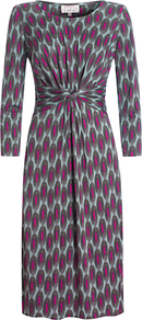 Begonia Dress, Sage - style: shift; fit: fitted at waist; waist detail: fitted waist; predominant colour: hot pink; secondary colour: sage; occasions: casual, work; length: just above the knee; fibres: viscose/rayon - 100%; neckline: crew; sleeve length: long sleeve; sleeve style: standard; pattern type: fabric; pattern size: standard; pattern: patterned/print; texture group: jersey - stretchy/drapey