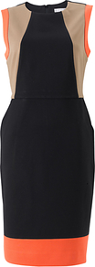 Cerise Dress, Multi - style: shift; fit: tailored/fitted; sleeve style: sleeveless; waist detail: fitted waist; predominant colour: navy; secondary colour: bright orange; occasions: evening, work; length: just above the knee; fibres: polyester/polyamide - stretch; neckline: crew; bust detail: contrast pattern/fabric/detail at bust; sleeve length: sleeveless; pattern type: fabric; pattern size: standard; pattern: colourblock; texture group: other - light to midweight