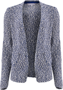 Fiori Cardigan, Multi - pattern: plain; neckline: collarless open; style: open front; predominant colour: navy; secondary colour: mid grey; occasions: casual, work; length: standard; fibres: cotton - mix; fit: standard fit; sleeve length: long sleeve; sleeve style: standard; texture group: knits/crochet; pattern type: knitted - fine stitch