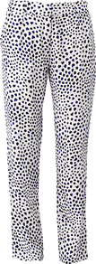 Harper Trousers, Multi - length: standard; waist: mid/regular rise; predominant colour: white; secondary colour: black; occasions: casual, evening, work, holiday; fibres: viscose/rayon - 100%; texture group: cotton feel fabrics; trends: statement prints; fit: slim leg; pattern type: fabric; pattern size: standard; pattern: patterned/print; style: standard