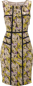 Lourdes Dress, Multi - style: shift; fit: tailored/fitted; sleeve style: sleeveless; waist detail: fitted waist; predominant colour: yellow; secondary colour: black; occasions: evening, occasion; length: just above the knee; fibres: silk - 100%; neckline: crew; sleeve length: sleeveless; pattern type: fabric; pattern size: small & busy; pattern: florals; texture group: other - light to midweight