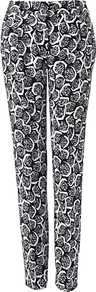 Verdi Trousers, Multi - length: standard; waist: mid/regular rise; secondary colour: white; predominant colour: black; occasions: casual, evening, holiday; fibres: polyester/polyamide - 100%; texture group: cotton feel fabrics; fit: slim leg; pattern type: fabric; pattern size: small & busy; pattern: patterned/print; style: standard