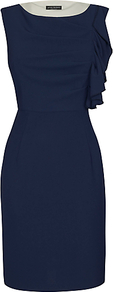 Ruffle Dress, Navy - style: shift; neckline: round neck; fit: tailored/fitted; pattern: plain; sleeve style: sleeveless; predominant colour: navy; length: on the knee; fibres: polyester/polyamide - stretch; occasions: occasion; sleeve length: sleeveless; texture group: crepes; pattern type: fabric