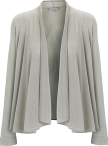 Rhian Cardigan, Silver - pattern: plain; neckline: waterfall neck; style: open front; predominant colour: silver; occasions: casual, evening, work; length: standard; fit: loose; sleeve length: long sleeve; sleeve style: standard; texture group: knits/crochet; pattern type: knitted - fine stitch; fibres: viscose/rayon - mix