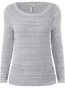 Jolly Jumper, Summer Ice - neckline: round neck; pattern: horizontal stripes; style: standard; predominant colour: light grey; occasions: casual, work; length: standard; fibres: cotton - mix; fit: standard fit; sleeve length: long sleeve; sleeve style: standard; texture group: knits/crochet; pattern type: knitted - fine stitch; pattern size: standard