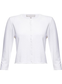Coralee Cardigan - neckline: round neck; pattern: plain; length: cropped; predominant colour: white; occasions: casual, work, occasion, holiday; style: standard; fibres: silk - mix; fit: slim fit; sleeve length: 3/4 length; sleeve style: standard; texture group: knits/crochet; pattern type: knitted - fine stitch