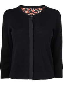 Bubble Print Cardigan, Black - neckline: round neck; back detail: contrast pattern/fabric at back; predominant colour: black; occasions: casual, evening, work; length: standard; style: standard; fibres: wool - 100%; fit: standard fit; sleeve length: 3/4 length; sleeve style: standard; texture group: knits/crochet; pattern type: knitted - fine stitch; pattern size: small & busy; pattern: patterned/print