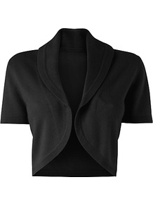 Pure Cashmere Shrug - pattern: plain; style: bolero/shrug; length: cropped; neckline: collarless open; predominant colour: black; occasions: evening, work, occasion; fit: slim fit; fibres: cashmere - 100%; sleeve length: short sleeve; sleeve style: standard; texture group: knits/crochet; pattern type: knitted - fine stitch
