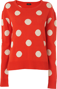 Large Spot Jumper - neckline: round neck; pattern: polka dot; style: standard; secondary colour: white; predominant colour: true red; occasions: casual, work; length: standard; fibres: cotton - 100%; fit: standard fit; sleeve length: long sleeve; sleeve style: standard; texture group: knits/crochet; pattern type: knitted - fine stitch; pattern size: big & light