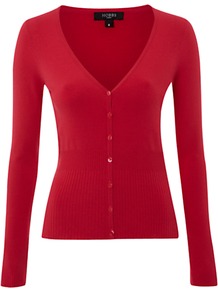 Roux Cardigan, Sorbet - neckline: low v-neck; pattern: plain; predominant colour: true red; occasions: casual, work; length: standard; style: standard; fit: slim fit; sleeve length: long sleeve; sleeve style: standard; texture group: knits/crochet; pattern type: knitted - fine stitch; fibres: viscose/rayon - mix