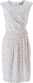 Oriella Dress, Multi - style: shift; fit: tailored/fitted; sleeve style: sleeveless; waist detail: fitted waist; pattern: polka dot; bust detail: ruching/gathering/draping/layers/pintuck pleats at bust; predominant colour: white; occasions: casual, evening; length: just above the knee; fibres: silk - 100%; neckline: crew; sleeve length: sleeveless; texture group: silky - light; pattern type: fabric; pattern size: small & busy