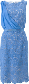 Aveline Dress, Blue - style: shift; fit: tailored/fitted; pattern: plain; sleeve style: sleeveless; waist detail: fitted waist; bust detail: ruching/gathering/draping/layers/pintuck pleats at bust; predominant colour: pale blue; occasions: evening, occasion; length: just above the knee; fibres: cotton - 100%; neckline: crew; sleeve length: sleeveless; texture group: lace; trends: glamorous day shifts; pattern type: fabric; embellishment: lace