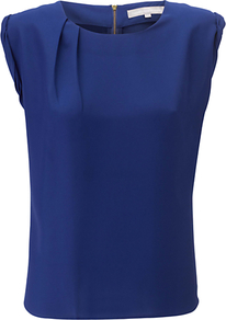 Bella Top, Blue - sleeve style: capped; pattern: plain; bust detail: ruching/gathering/draping/layers/pintuck pleats at bust; predominant colour: royal blue; occasions: evening, work; length: standard; style: top; fibres: polyester/polyamide - 100%; fit: body skimming; neckline: crew; sleeve length: sleeveless; texture group: crepes; pattern type: fabric