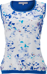Lysanne Jumper, Blue - neckline: round neck; sleeve style: sleeveless; style: standard; back detail: contrast pattern/fabric at back; predominant colour: royal blue; secondary colour: diva blue; occasions: casual, evening, work, holiday; length: standard; fibres: cotton - 100%; fit: slim fit; sleeve length: sleeveless; pattern type: fabric; pattern size: small & light; pattern: patterned/print; texture group: jersey - stretchy/drapey