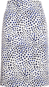 Cannes Skirt, Multi - style: pencil; fit: tailored/fitted; waist: mid/regular rise; predominant colour: white; secondary colour: navy; occasions: evening, work; length: on the knee; fibres: cotton - stretch; texture group: cotton feel fabrics; pattern type: fabric; pattern size: small & busy; pattern: patterned/print