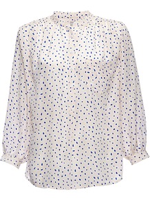 Venice Blouse, Multi - style: blouse; predominant colour: white; secondary colour: royal blue; occasions: casual, work; length: standard; neckline: collarstand; fibres: silk - 100%; fit: loose; sleeve length: 3/4 length; sleeve style: standard; texture group: silky - light; pattern type: fabric; pattern size: small & busy; pattern: patterned/print
