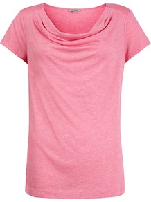 Modal Cotton Cowl T Shirt, Pink - neckline: cowl/draped neck; pattern: plain; style: t-shirt; bust detail: ruching/gathering/draping/layers/pintuck pleats at bust; predominant colour: pink; occasions: casual, holiday; length: standard; fibres: cotton - mix; fit: straight cut; sleeve length: short sleeve; sleeve style: standard; pattern type: fabric; texture group: jersey - stretchy/drapey