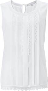 Clarisse Top, White - neckline: round neck; sleeve style: sleeveless; bust detail: ruching/gathering/draping/layers/pintuck pleats at bust; predominant colour: white; occasions: casual, holiday; length: standard; style: top; fibres: silk - 100%; fit: body skimming; back detail: keyhole/peephole detail at back; sleeve length: sleeveless; pattern type: fabric; pattern size: standard; pattern: patterned/print; texture group: other - light to midweight