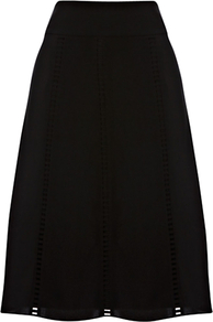 Albertina Flared Skirt, Black - pattern: plain; fit: loose/voluminous; waist detail: wide waistband/cummerbund; waist: mid/regular rise; predominant colour: black; occasions: evening, work; length: on the knee; style: a-line; fibres: polyester/polyamide - 100%; texture group: crepes; pattern type: fabric