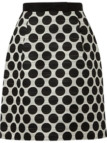 Harriet Skirt, Black/Ivory - length: mid thigh; style: straight; fit: tailored/fitted; waist: high rise; pattern: polka dot; secondary colour: ivory; predominant colour: black; occasions: evening, work; fibres: polyester/polyamide - mix; waist detail: narrow waistband; texture group: structured shiny - satin/tafetta/silk etc.; pattern type: fabric; pattern size: small & busy