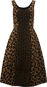 Adeline Dress, Black - sleeve style: sleeveless; predominant colour: camel; secondary colour: black; occasions: evening, occasion; length: on the knee; fit: fitted at waist & bust; style: fit & flare; neckline: scoop; fibres: cotton - stretch; sleeve length: sleeveless; texture group: cotton feel fabrics; trends: volume; pattern type: fabric; pattern size: small & busy; pattern: animal print