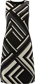Bankside Dress, Multi - style: shift; fit: tailored/fitted; sleeve style: sleeveless; secondary colour: stone; predominant colour: black; occasions: evening, occasion; length: just above the knee; fibres: cotton - stretch; neckline: crew; sleeve length: sleeveless; texture group: cotton feel fabrics; pattern type: fabric; pattern size: standard; pattern: patterned/print