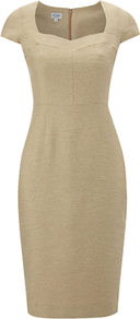 Ines Dress, Champagne - style: shift; sleeve style: capped; fit: tailored/fitted; pattern: plain; neckline: sweetheart; predominant colour: champagne; occasions: evening, work, occasion; length: on the knee; fibres: cotton - mix; sleeve length: short sleeve; trends: glamorous day shifts; pattern type: fabric; texture group: other - light to midweight