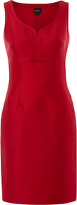 Fortuna Dress, Ruby - style: shift; fit: tailored/fitted; pattern: plain; sleeve style: sleeveless; neckline: sweetheart; predominant colour: true red; occasions: evening; length: just above the knee; fibres: wool - mix; sleeve length: sleeveless; texture group: structured shiny - satin/tafetta/silk etc.; pattern type: fabric