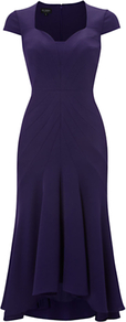 Bellini Dress, Amethystine - length: below the knee; sleeve style: capped; pattern: plain; neckline: sweetheart; predominant colour: aubergine; fit: body skimming; style: asymmetric (hem); fibres: polyester/polyamide - mix; occasions: occasion; sleeve length: sleeveless; texture group: crepes; pattern type: fabric