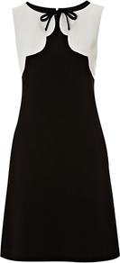 Bluebell Dress, Black/New Pebble - style: shift; sleeve style: sleeveless; neckline: pussy bow; secondary colour: white; predominant colour: black; occasions: evening, work; length: just above the knee; fit: soft a-line; fibres: polyester/polyamide - mix; bust detail: contrast pattern/fabric/detail at bust; sleeve length: sleeveless; texture group: crepes; pattern type: fabric; pattern size: standard; pattern: colourblock
