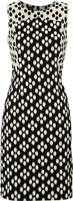 Victoria Dress, Black/New Pebble - style: shift; fit: tailored/fitted; sleeve style: sleeveless; secondary colour: stone; predominant colour: black; occasions: casual, evening; length: just above the knee; fibres: cotton - stretch; neckline: crew; sleeve length: sleeveless; texture group: cotton feel fabrics; trends: glamorous day shifts; pattern type: fabric; pattern size: standard; pattern: patterned/print