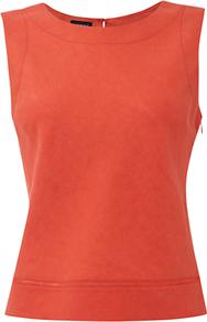 Chatham Top, Lava - pattern: plain; sleeve style: sleeveless; predominant colour: bright orange; occasions: casual; length: standard; style: top; fibres: linen - 100%; fit: body skimming; neckline: crew; sleeve length: sleeveless; texture group: linen; pattern type: fabric