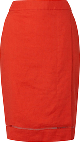 Forsyth Skirt, Lava - pattern: plain; style: pencil; fit: tailored/fitted; waist: high rise; predominant colour: bright orange; occasions: evening, work, occasion, holiday; length: just above the knee; fibres: linen - 100%; texture group: linen; pattern type: fabric